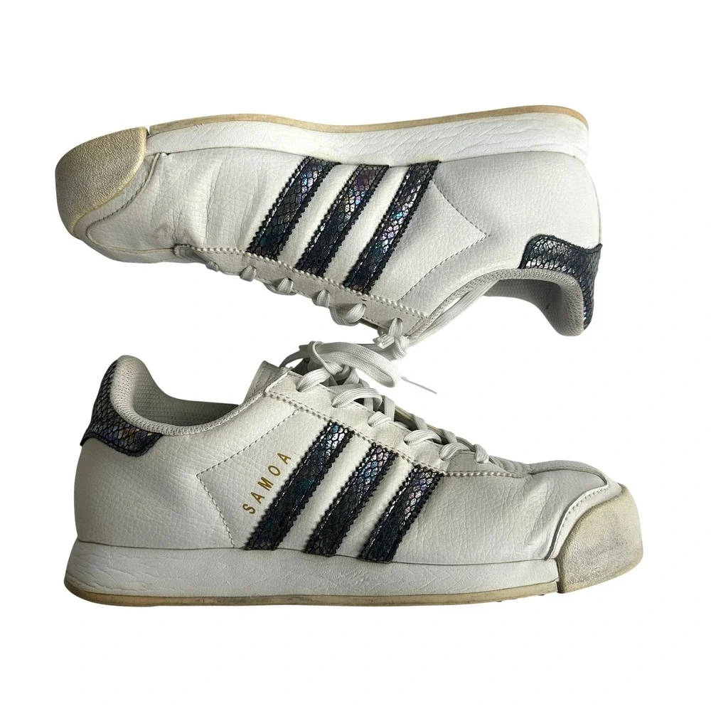 Adidas Samoa Womens White Iridescent Snakeskin Sneakers BW1303 Size 6